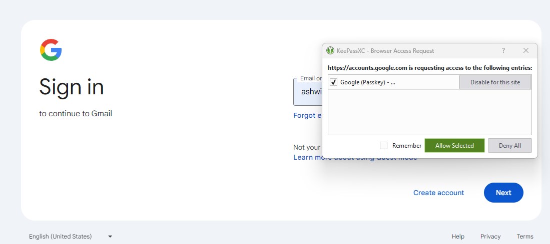 Passkeys in KeepassXC password manager 2