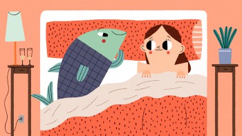 illustration of fish in bed with woman spanish swear words