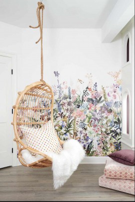 floral mural in basement
