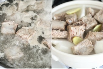 Pork rib soup with daikon step one
