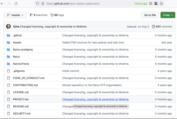 PSA: Raivo OTP for iOS was acquired by Mobime a few months ago