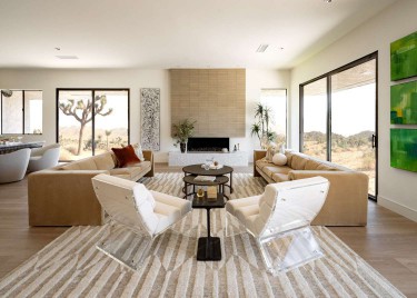 Mid century modern living room in beige and cream.