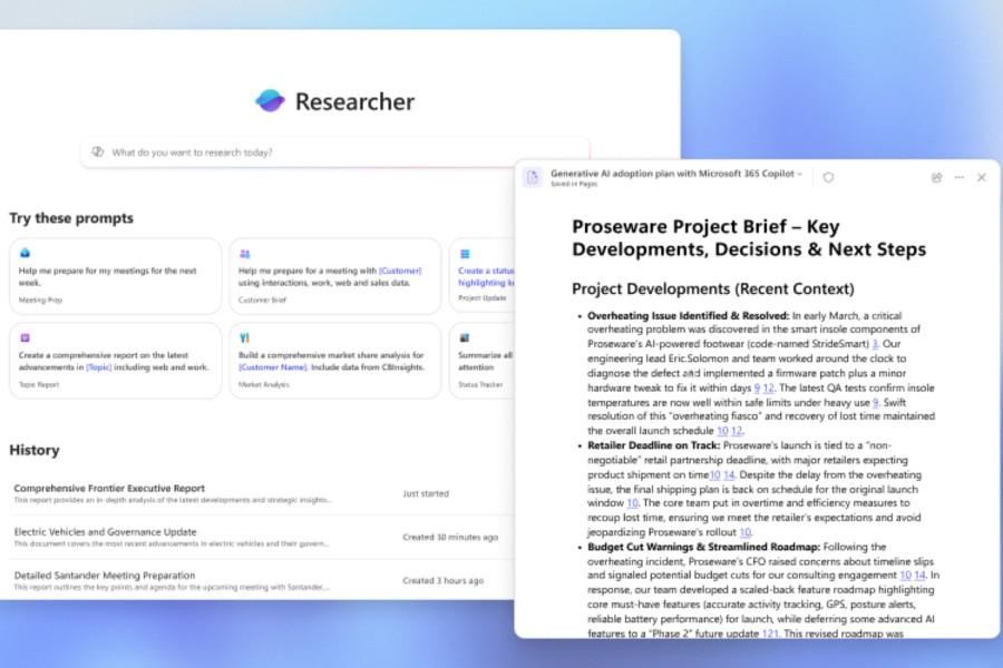 Input and output linked to Microsoft Researcher agent.