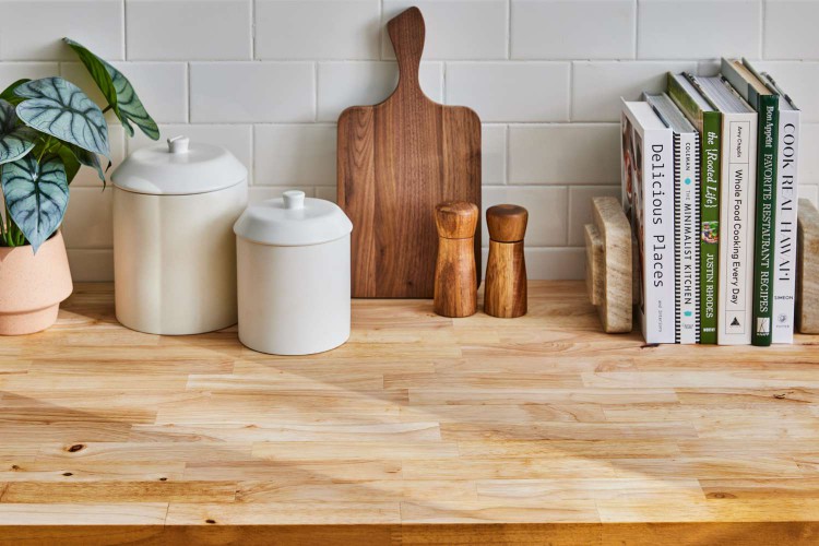 Sealed butcher block countertop in kitchen