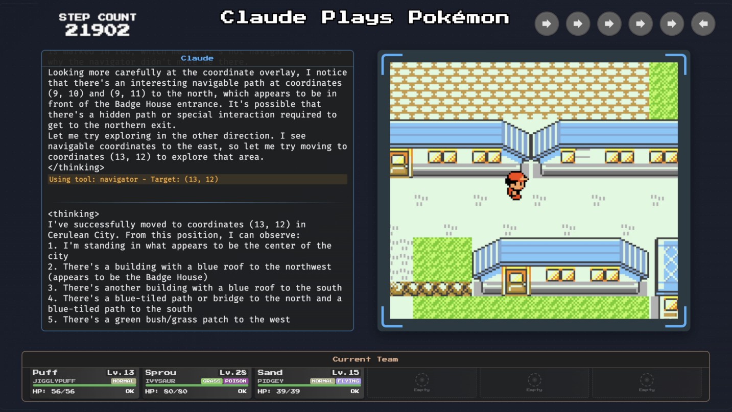 Screenshot of Claude playing Pokemon.