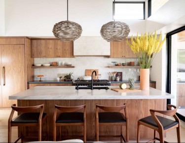 Mid-century modern kitchen with teak wood.