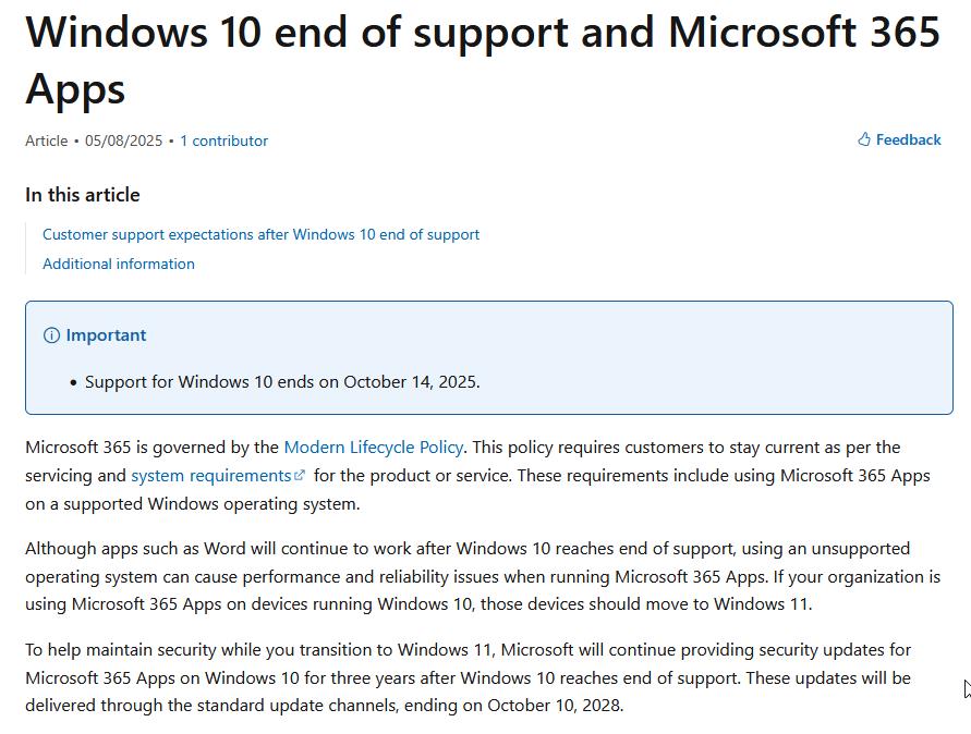 Security updates for Microsoft 365 on Windows 10