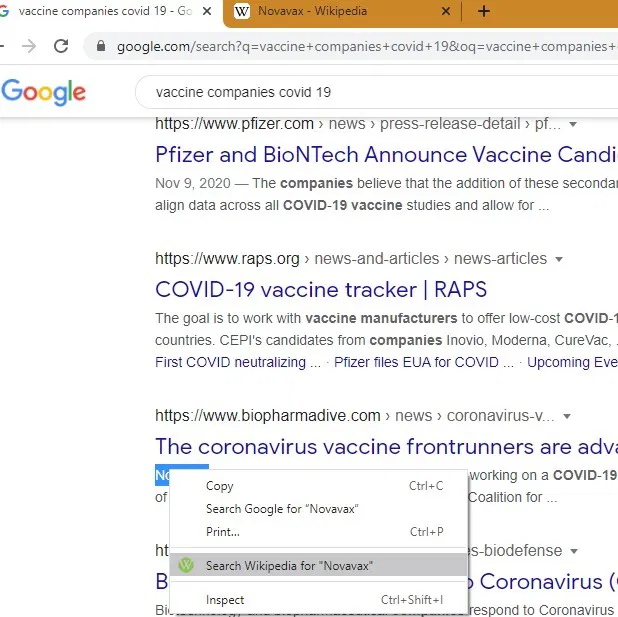 Sidebar Search Wikpedia Chrome Edge