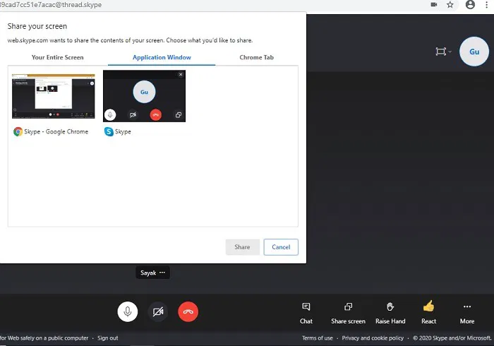 Skype Meet Now Recipient Share Screen