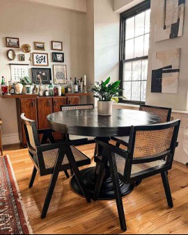 black table with cane chairs