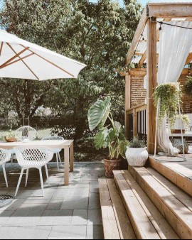 patio umbrella and plants