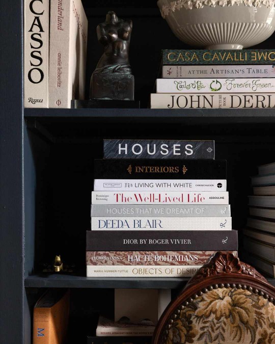 navy blue built-ins with books