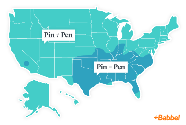 Map of the Pin-Pen Merger — Southern Accent