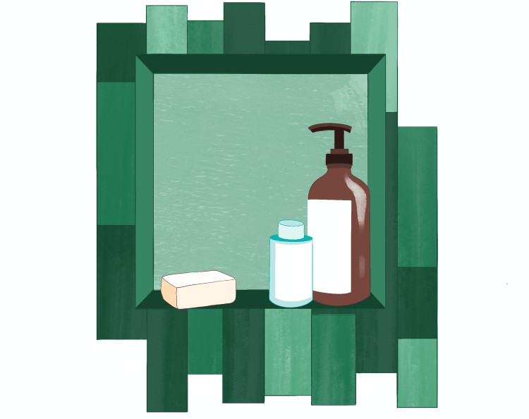Bathroom nook with tile illustration. 