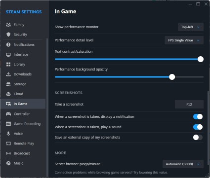 Steam beta settings overlay