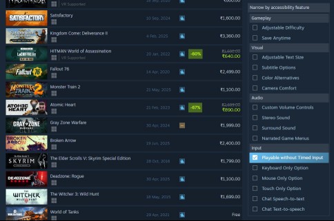 Steam search page Accessibility Features