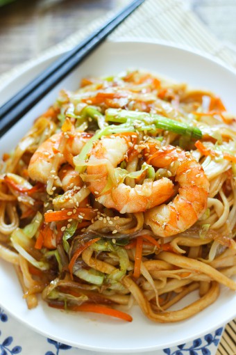Stir-Fried Udon with Shrimp