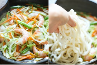 stir-fried udon with shrimp step two