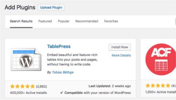 TablePress-mte-Tablepress-install