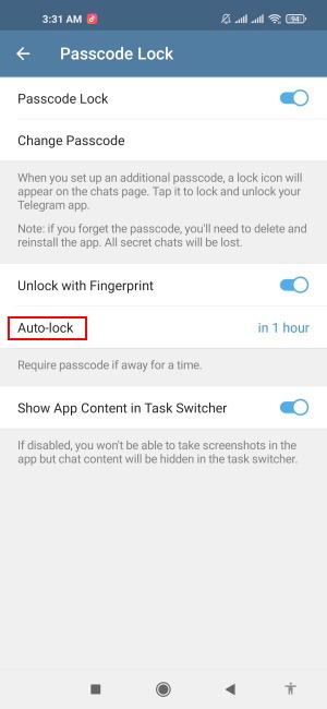 Telegram Passcode Lock Tap Auto Lock