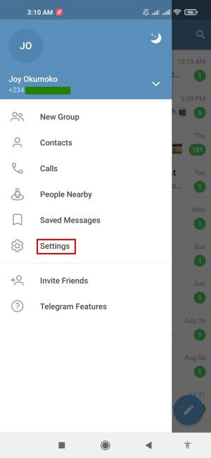 Telegram Passcode Lock Tap Menu Settings 1