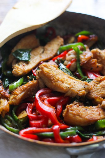 Thai basil chicken in pan