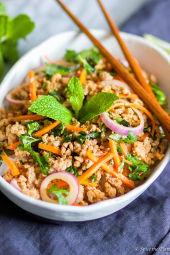 Thai Minced Pork Over Rice Noodle (Larb)