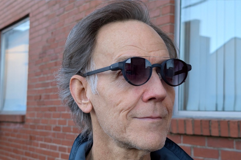 The Even G1 smart glasses have optional clip-on gradient shades.