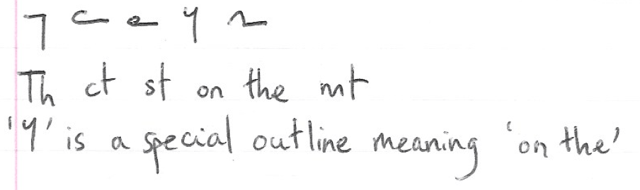 The cat sat on the mat in shorthand