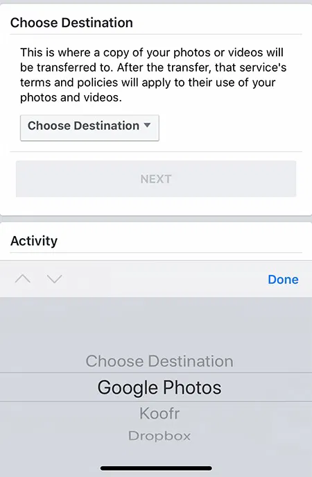 Transfer Facebook Photos Videos App Choose Destination Transfer Facebook Photos Videos App Choose Destination