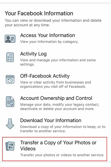 Transfer Facebook Photos Videos App Information Transfer Facebook Photos Videos App Information