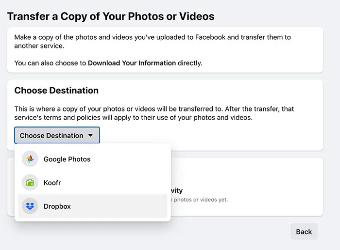 Transfer Facebook Photos Videos Choose Destination Transfer Facebook Photos Videos Choose Destination