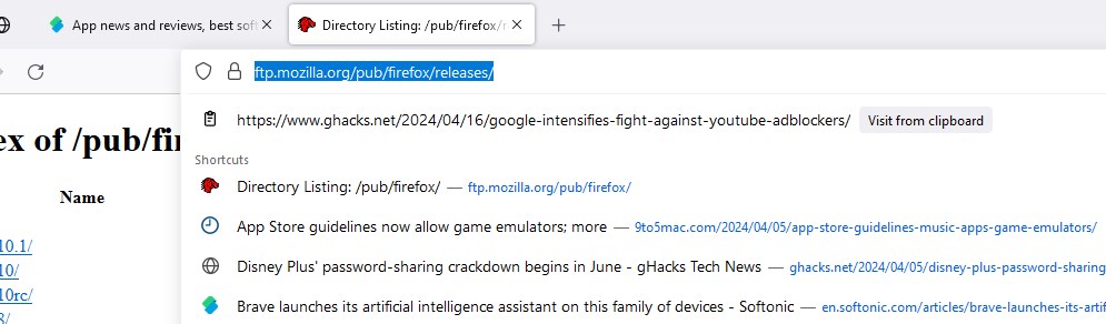 URL Paste Suggestion in Mozilla Firefox
