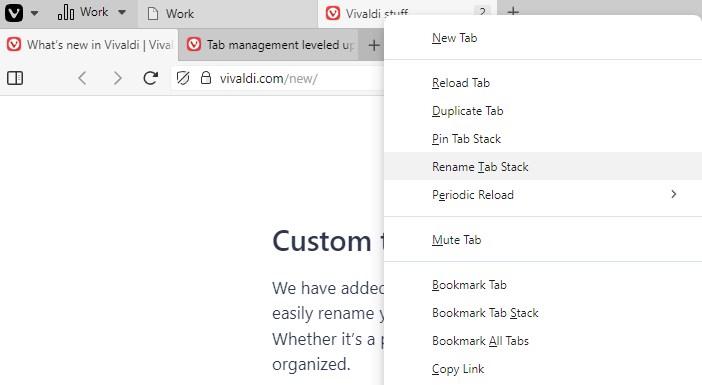 Vivaldi rename tab stack