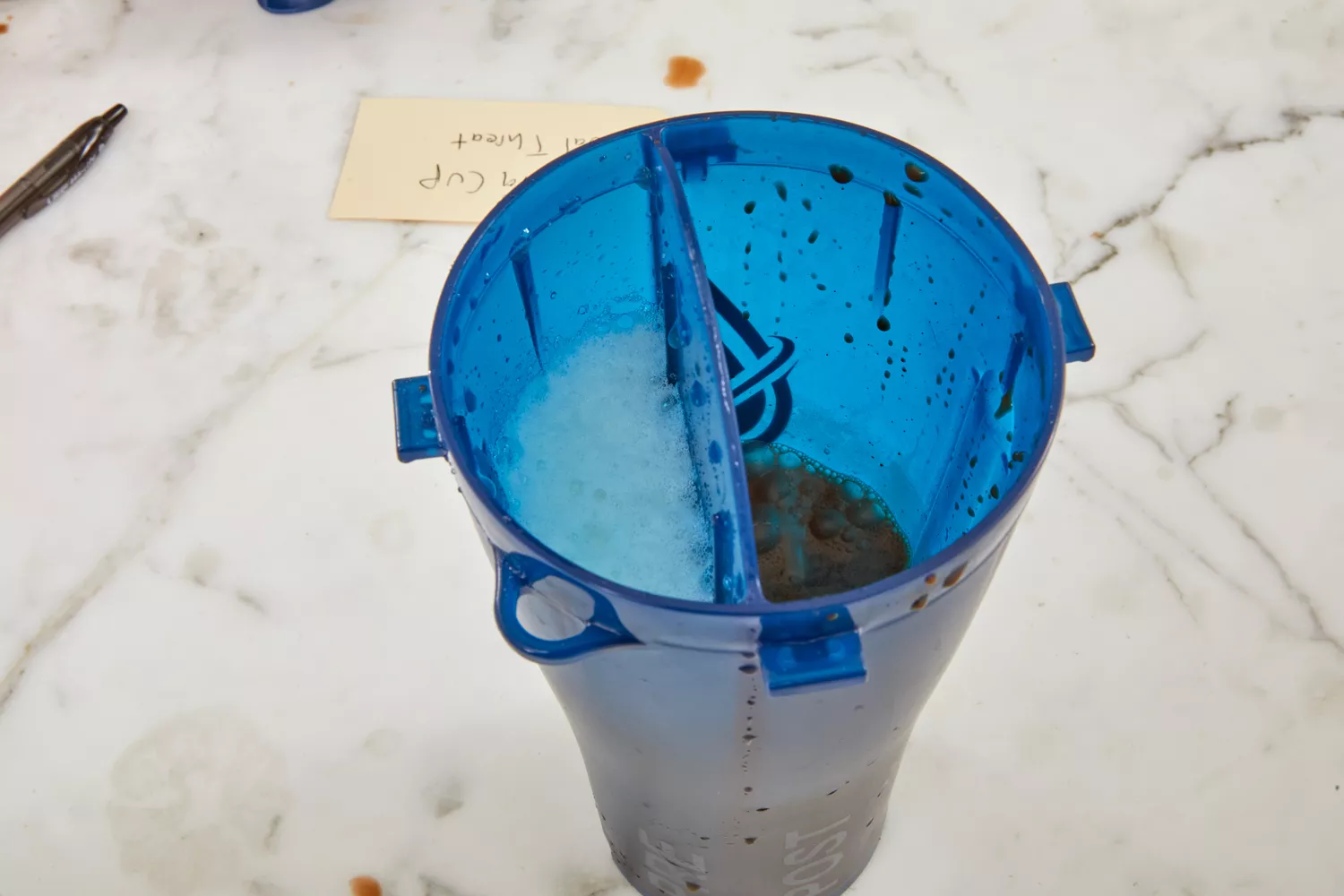 Closeup of liquids in shaker bottle