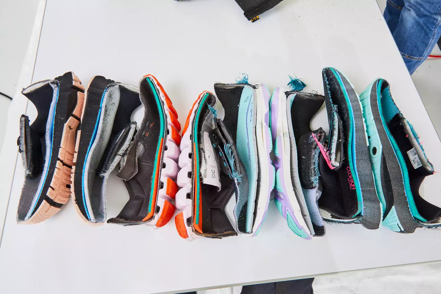 Best sneakers cut in half and displayed on table