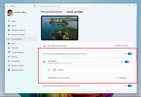 Windows 11 will let users choose the widgets that appear on the lock screen