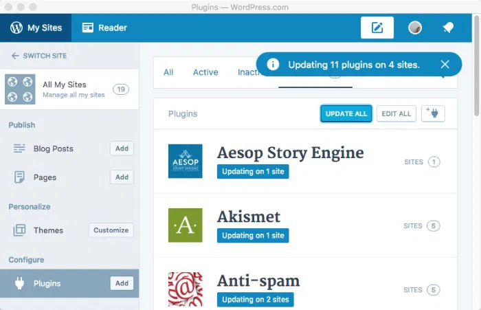 Wordpress Desktop -mte- manage all sites - updating all