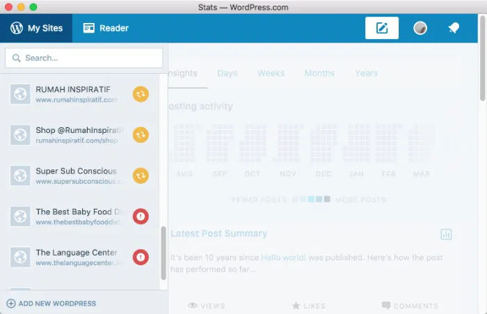 Wordpress Desktop -mte- my sites - switch