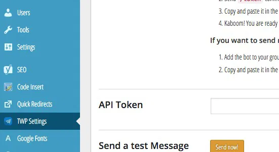 Wordpress n Telegram -mte- Settings Wordpress n Telegram -mte- Settings