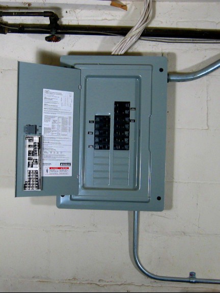 Electrical panel with open door