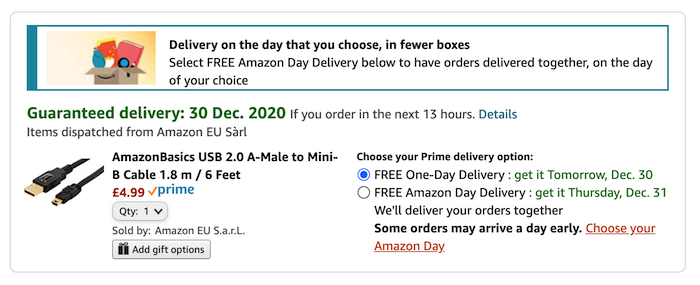 Choosing your Amazon Day Delivery.