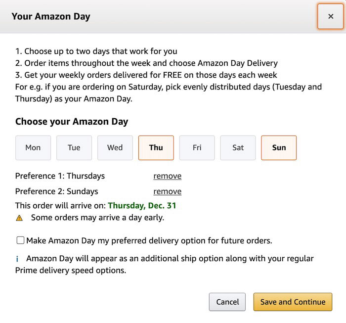 You can receive all your Amazon packages on the same day.