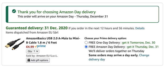 You should now see a "Free Amazon Day Delivery" option.