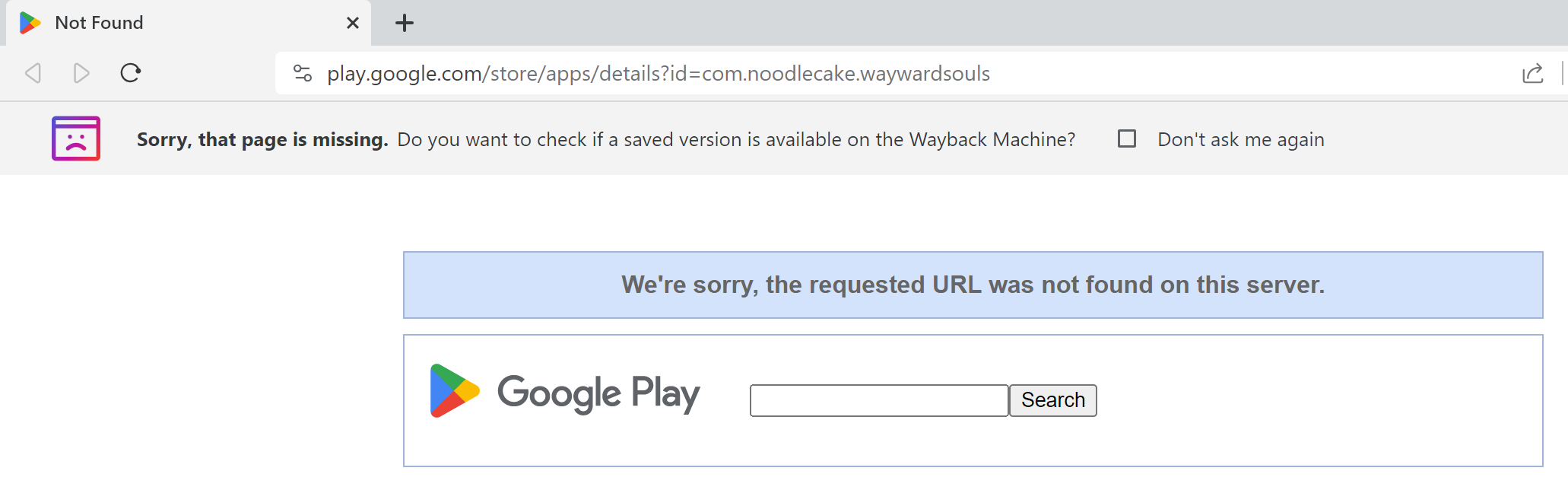 Android Store Wayward Souls removed