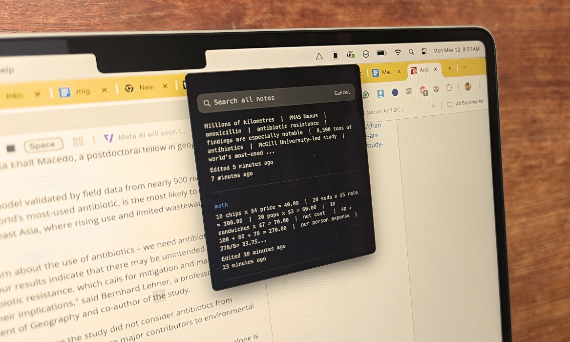 Summoning a scratchpad in the Antinote app for macOS.