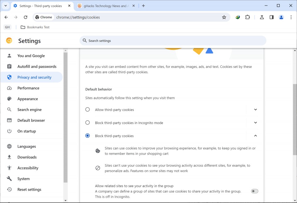 Block third-party cookies Chrome