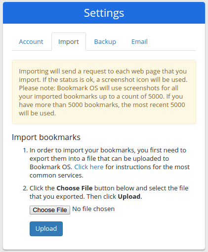 Import your bookmarks to Bookmark OS.