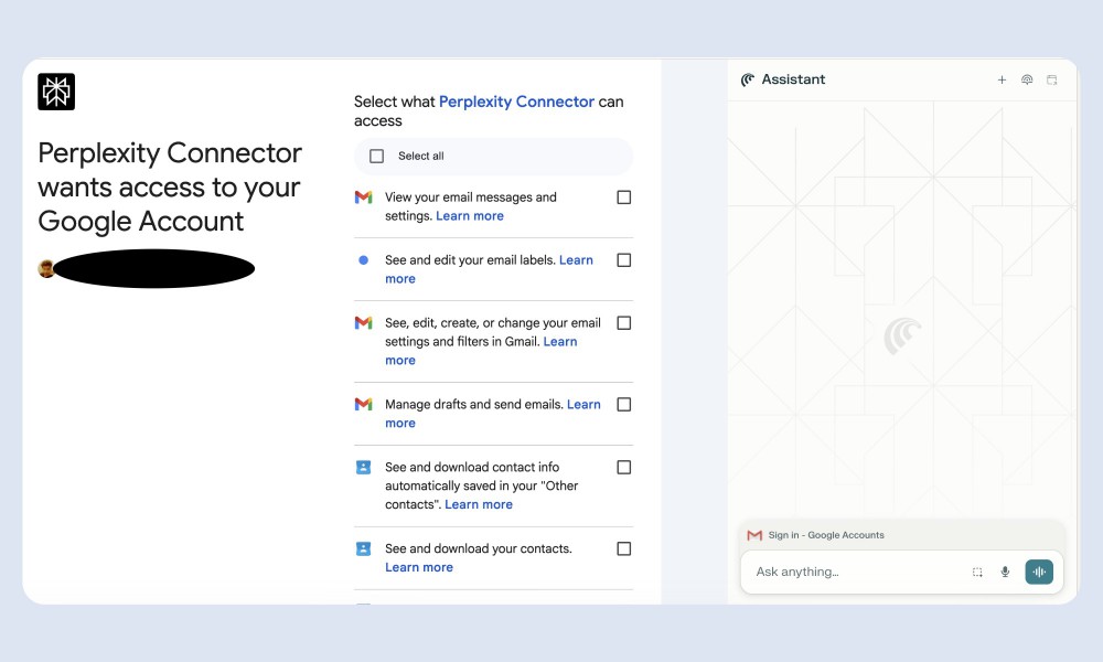 Gmail connector for Perplexity browser.