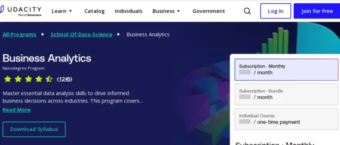 Free business analytics tutorials by Udacity as part of Business Analytics Nanodegree program